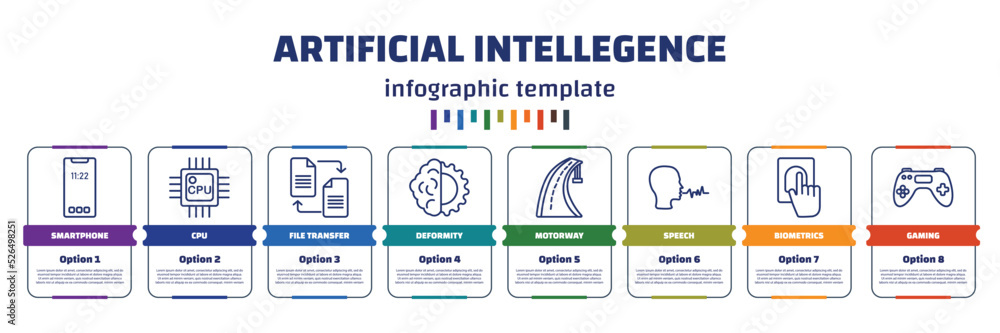 Poster infographic template with icons and 8 options or steps. infographic for artificial intellegence conc