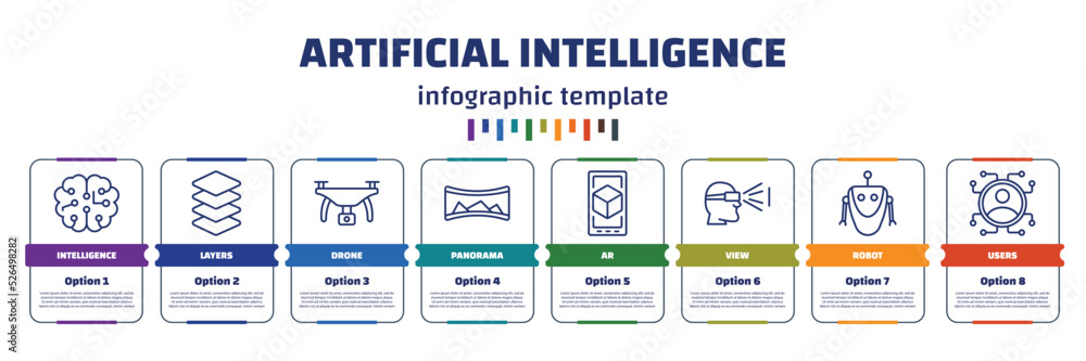 Poster infographic template with icons and 8 options or steps. infographic for artificial intelligence conc
