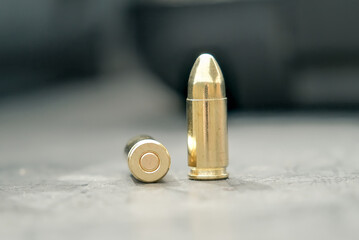 live ammunition close-up. cartridges. cartridges are on the table