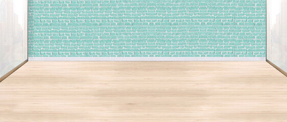 bright empty interior design, stone wall. 3D illustration