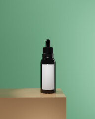 Cosmetic mockup. Minimal abstract mockup background for product presentation. Cosmetic bottle on podium on background. 3d rendering. 