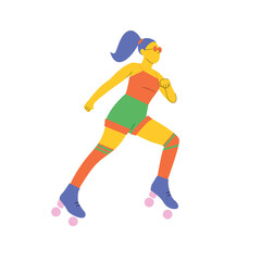 Fototapeta na wymiar Vector illustration of woman in roller skates. Illustration in flat style isolated on white background