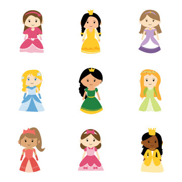 cute princess clipart element of girls wearing princess dress like fairy tale
