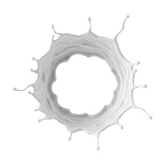 3d render, round milk splash. Abstract liquid clip art isolated on transparent background. White paint splashing ring
