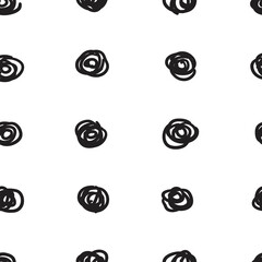 Scribbled black and white polka dot seamless vector pattern