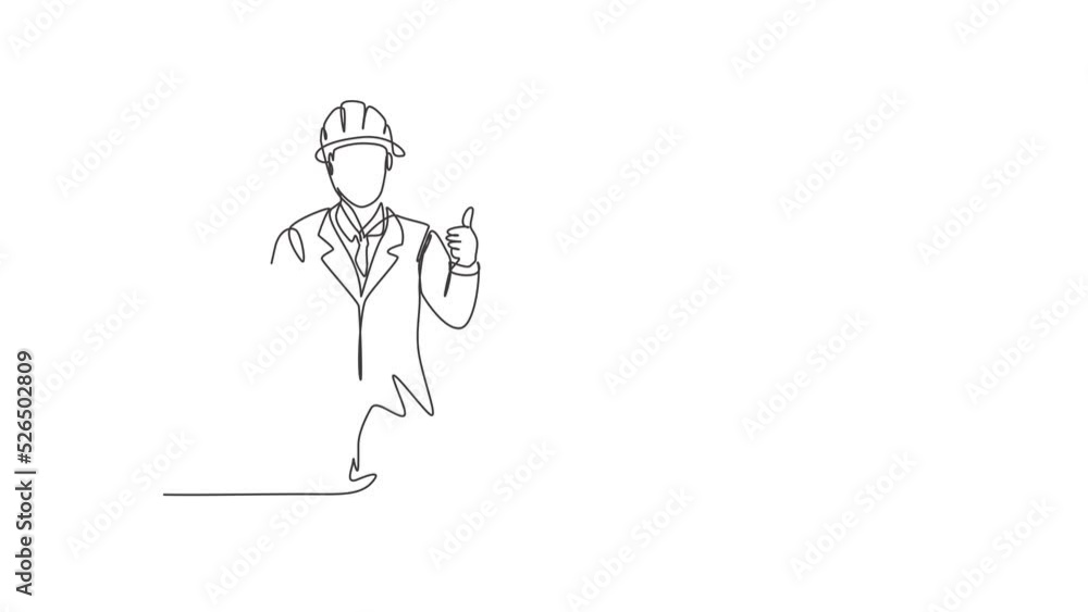 Aufkleber animated self drawing of continuous line draw the architect with a gesture of raising his thumb and 