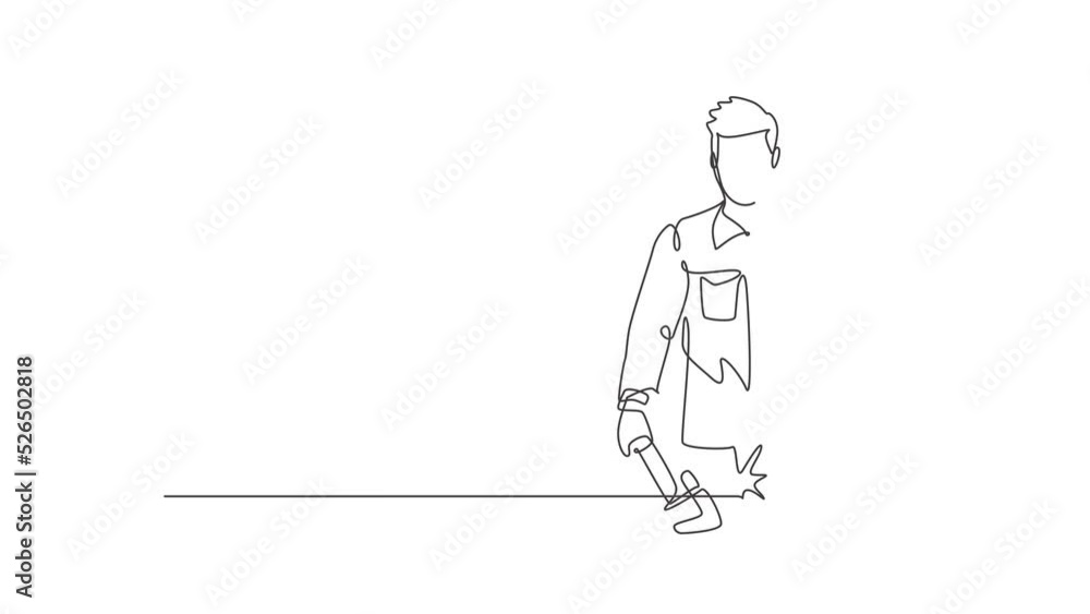 Poster animated self drawing of continuous line draw plumber with a thumbs-up gesture was ready to work on 
