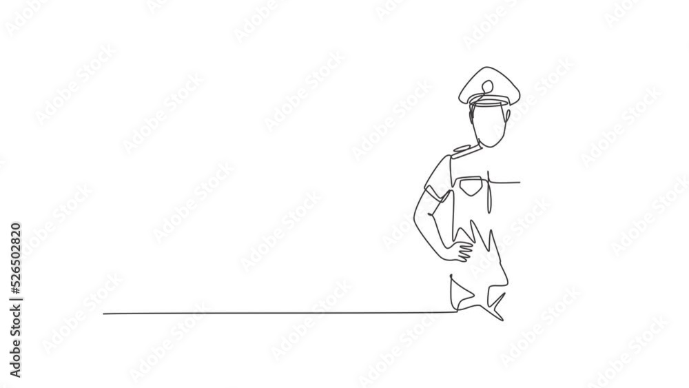Poster animated self drawing of continuous one line draw the policeman with a thumbs-up gesture and in full