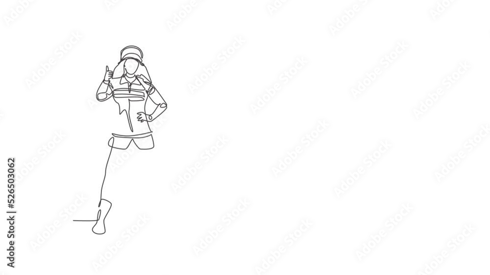 Aufkleber animated self drawing of continuous line draw female firefighters stood wearing helmets and uniforms