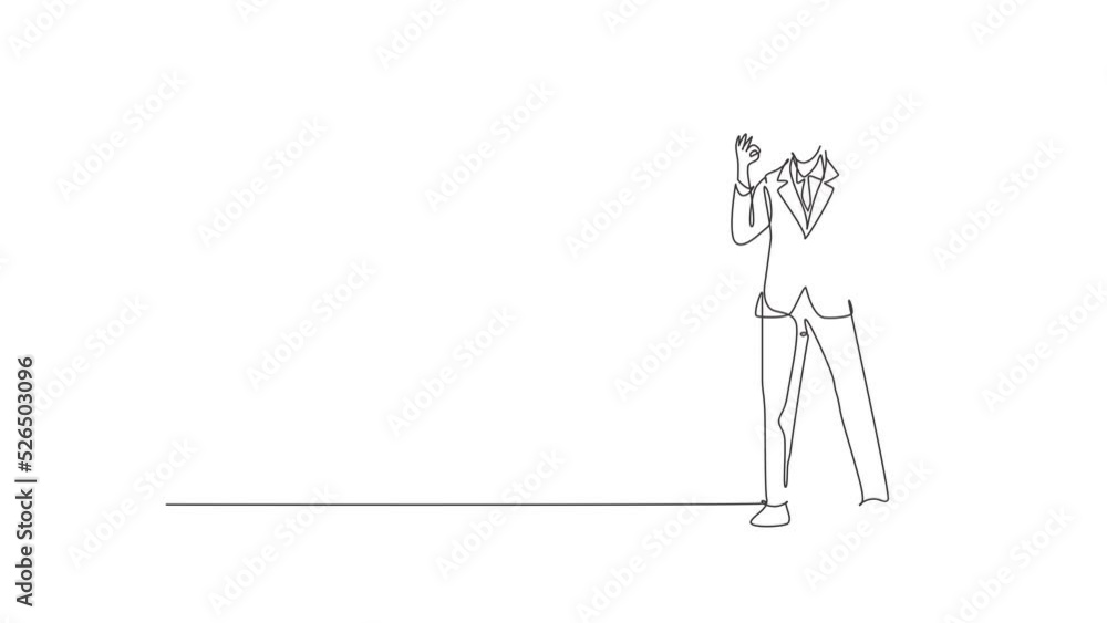 Poster animated self drawing of continuous line draw architect stood with gesture okay and wearing helmet c