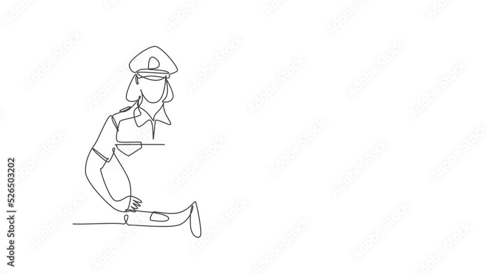Aufkleber animated self drawing of single continuous line draw policewoman with gesture okay and full uniform 