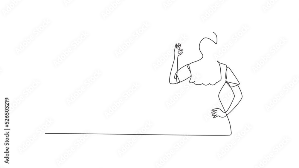 Poster animated self drawing of single continuous line draw maid in hotel with gesture okay and in neat uni