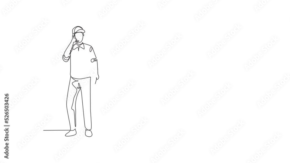 Aufkleber animated self drawing of single continuous line draw carpenter standing with call me gesture works f