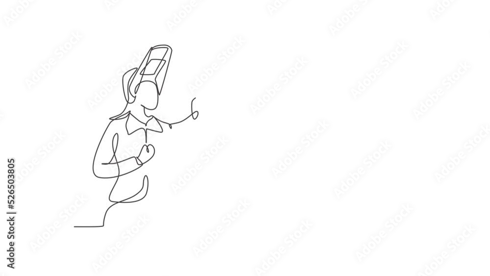 Aufkleber animated self drawing of single continuous line draw female welder with celebrate gesture works in c