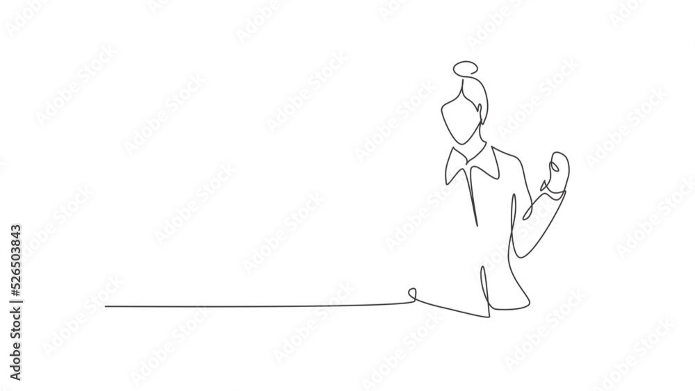 Aufkleber self drawing animation of single line draw flight attendant with celebrate gesture ready to serve ai