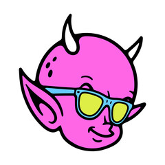 DEVIL BABY HEAD WITH SUN GLASSES COLOR WHITE BACKGROUND