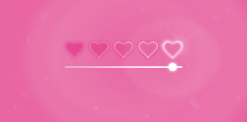 Fünf leuchtende Herzen mit Skala/Regler