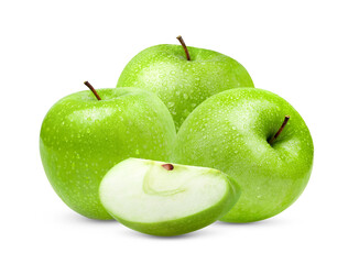Green apple with water drop on a white background