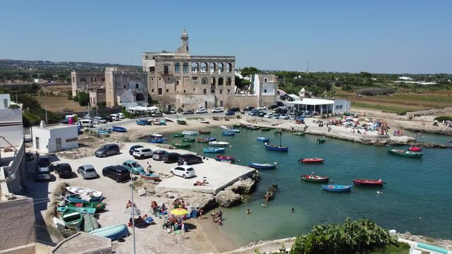 Aerial shot of the abbey of San Vito, Polignano a mare. Apulia, Italy
