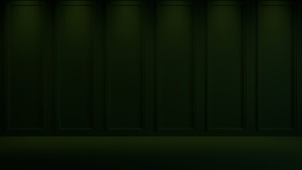 classic dark green wall with wood floor,3d render