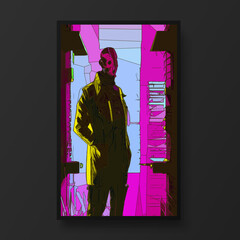 Cyberpunk man portrait.The concept of virtual reality. Man fashion concept, minimalistic style. Trendy modern illustration for poster, banner, cover.
