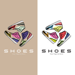 Sneakers Shoe Logo Design, vector illustration of trending youth footwear, simple funky concept