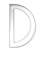Letter D cut from white background and rotated diagonally, 3d rendering