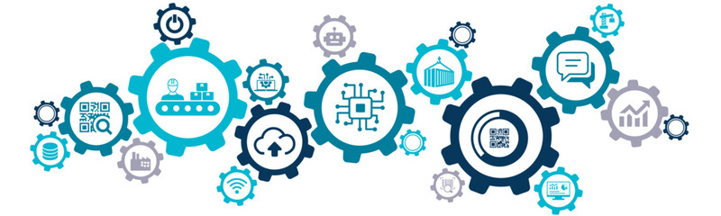 Digitalization concept enterprise IoT, smart factory, industry 4.0 vector illustration banner concept on white background