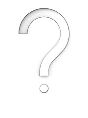 Question mark cut from white background and rotated diagonally, 3d rendering