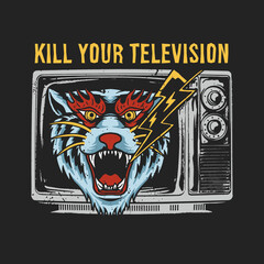 Angry tiger in television illustration