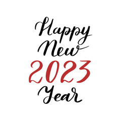 Hand drawn lettering greeting card with calligraphy for 2023 Happy New Year Vector illustration