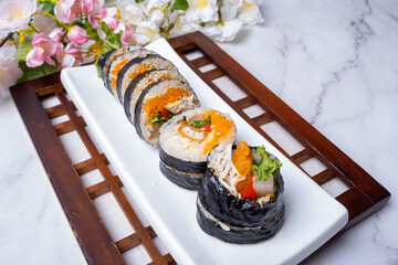 Delicious Korean food simple meal kimbap