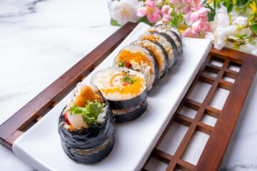 Delicious Korean food simple meal kimbap