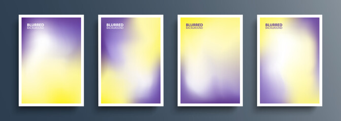 Fototapeta premium Set of color blurred backgrounds with modern abstract soft color gradient patterns. Purple and yellow. Templates collection for brochures, posters, banners, flyers and cards. Vector illustration.