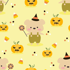 Cute Little Bear and Halloween Candy Seamless Pattern