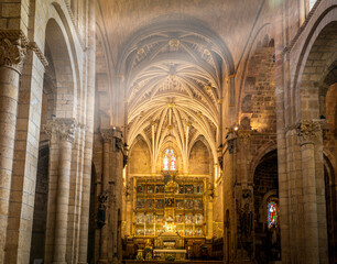 Main nave of the interior of the Royal Collegiate Basilica of San Isidoro de León, Castilla y...