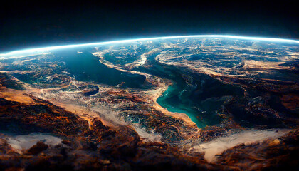 Fototapeta na wymiar Beautiful view on planet Earth from space at night with city light, fantasy and futuristic, digital art style, background wallpaper