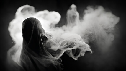 Abstract ghost devil in smoke black and white, halloween and creepy concept, digital art
