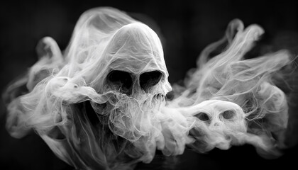 Abstract ghost devil in smoke black and white, halloween and creepy concept, digital art