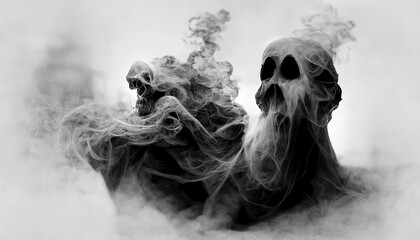 Abstract ghost devil in smoke black and white, halloween and creepy concept, digital art