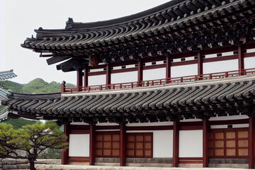 Fototapeta na wymiar Traditional Korean architecture ancient style, tourist attraction, landmark background, 3d render