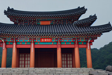 Fototapeta premium Traditional Korean architecture ancient style, tourist attraction, landmark background, 3d render