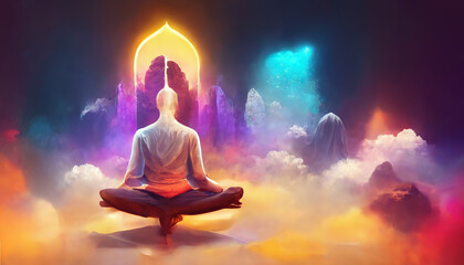 Abstract digital art meditation enlightenment background,  illustration design, mindful and spiritual concept