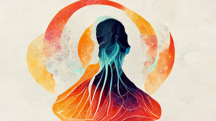 Abstract digital art meditation enlightenment aura background,  illustration design, mindful and spiritual concept