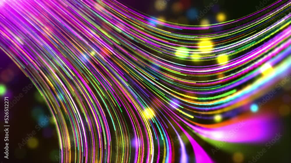 Poster abstract colorful motion glow light trail with multi-colour particles background.
