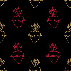 Magical boho sacred heart love peace Valentine freedom symbol handdrawn dark gothic seamless pattern