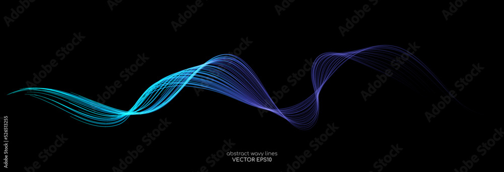 Poster vector brush stroke wave lines smooth flowing dynamic colorful blue purple pink gradient light isola
