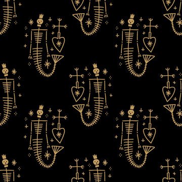 Mermaid skeleton dark boho gothic vector and jpg printable seamless pattern, unique repeat clipart illustration image, editable isolated details. Perfect for clothes design, wrapping paper, cloth