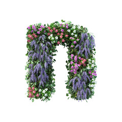 3d rendering of vertical flower garden alphabet	