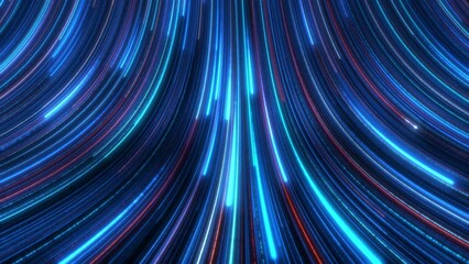 Seamless loop Abstract colorful glow light trail with blue red particles background.